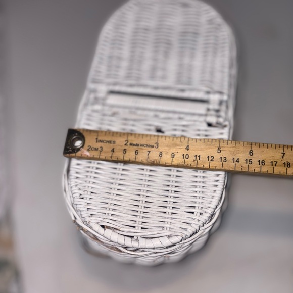 White Wicker Basket two compartments hinged lids 12” - Picture 5 of 10